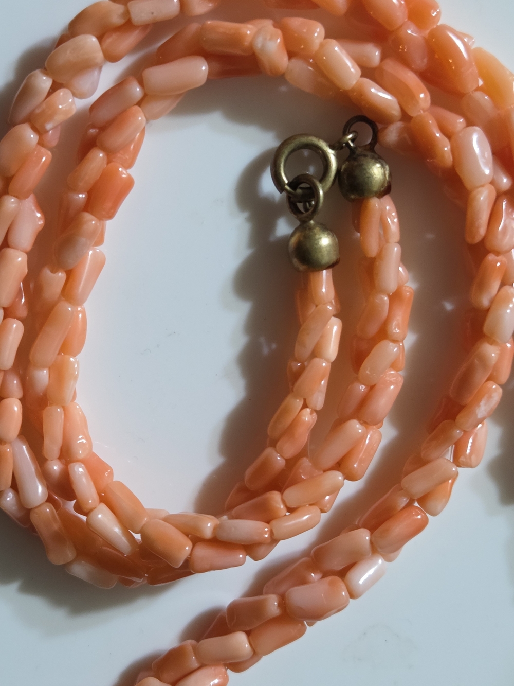 Vintage Salmon Coral Rice Bead Necklace (Twisted 3-Strand)